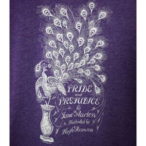 Purple Jane Austen Pride and Prejudice Peacock Graphic T-Shirt Size Small
